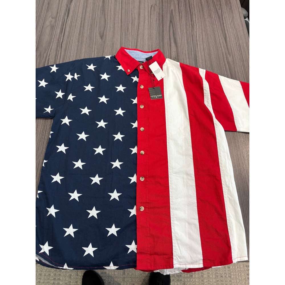 Cotton Traders Sport American Flag Shirt‎ L USA Stars Stripes Patriotic NWT